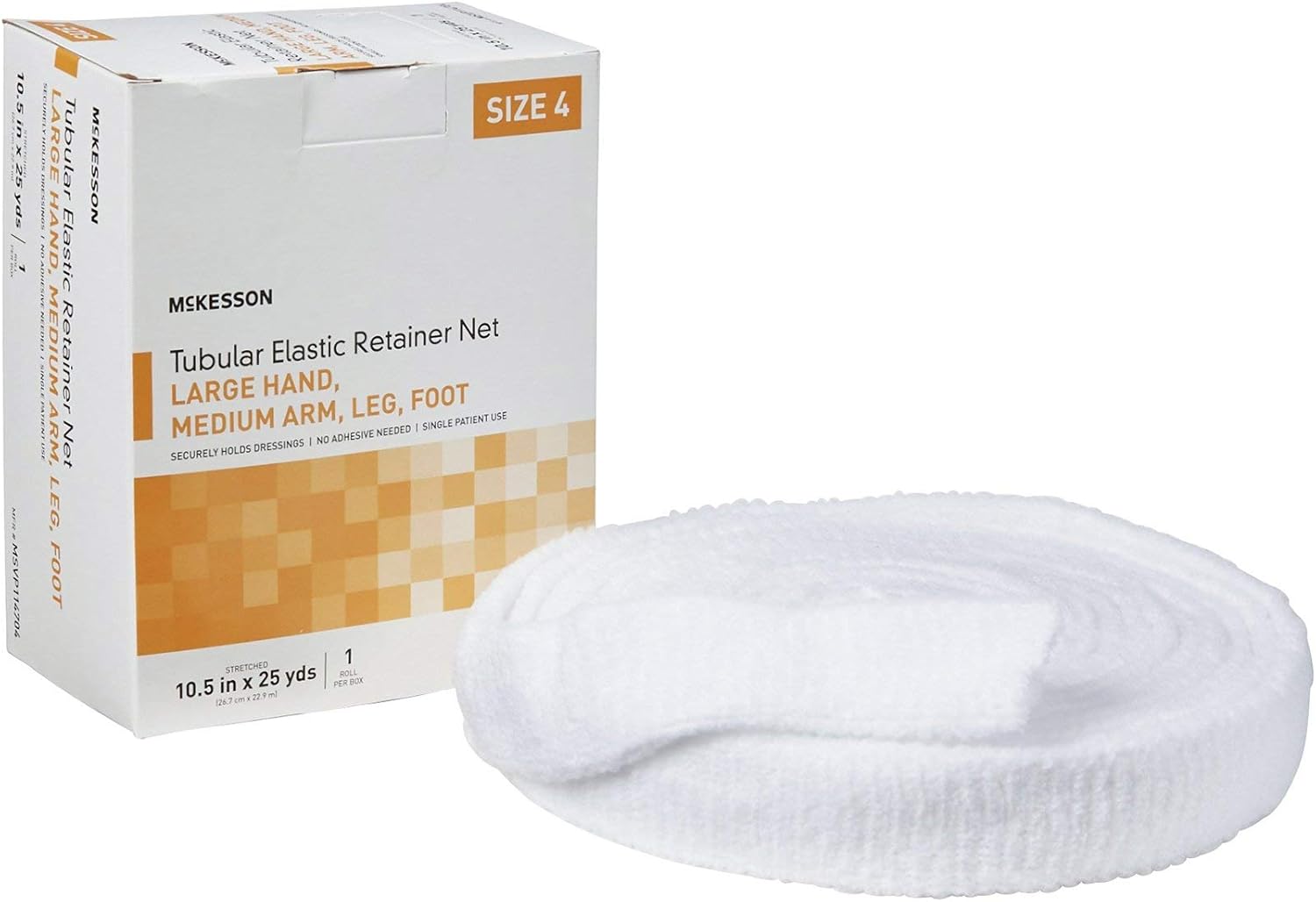 Mckesson Tubular Elastic Retainer Net Dressing, Non-Sterile, Hand, Arm, Leg, Foot, Size 4, 10 1/2 In X 25 Yd, 1 Count, 1 Pack