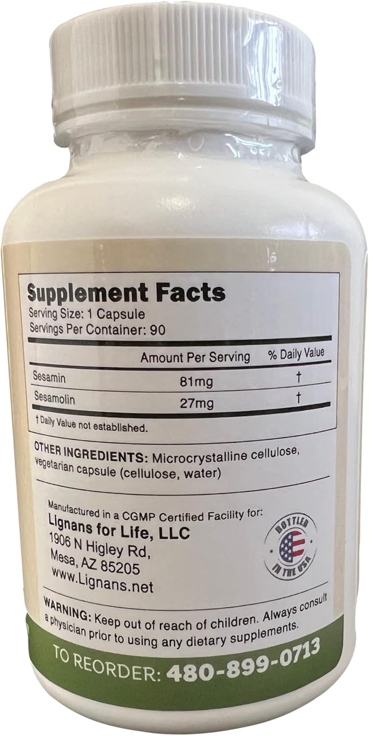 Lignans For Life Sesamin for People - 90 Capsules, 15x Sesamin than Sesame Seeds, 540mg Sesame Seed Extract, 81mg Sesamin, 27mg Sesamolin - Liver Enhancer & Skin Health, Dietary Supplement : Health & Household