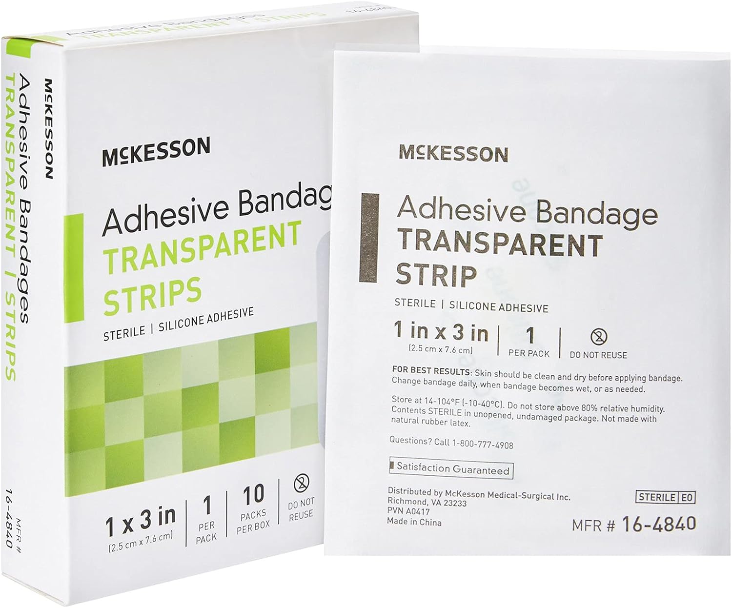 Mckesson Adhesive Bandage Transparent Strip, Sterile, Silicone Adhesive, 1 In X 3 In, 10 Count, 1 Pack