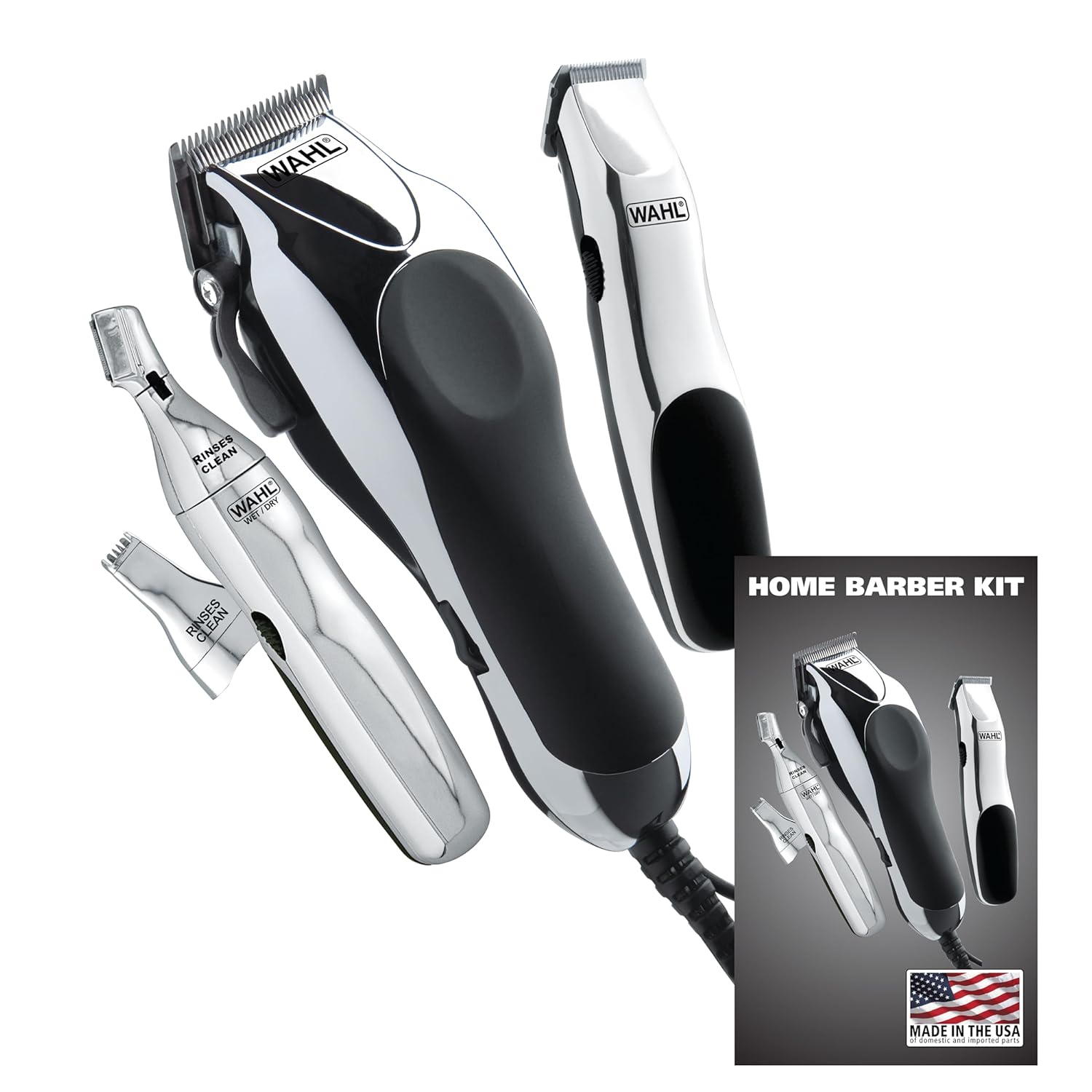 Wahl Usa Clipper Home Barber Kit Electric Corded Clipper And Battery Touch Up Trimmer & Personal Groomer, 30 Piece Kit For Haircutting At Home – Model 79524-3001P