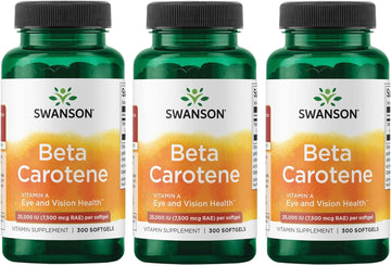 Swanson Beta-Carotene Vitamin A 25000 Iu Softgels - Skin, Eye, And Immune System Health - Antioxidant Support - 7500 Mcg (300 Softgels) (3 Pack)