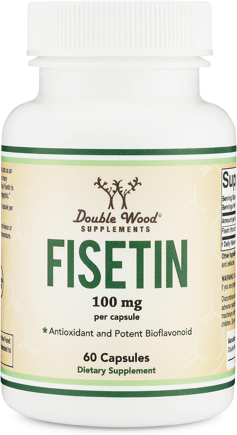 Fisetin Supplement - 100Mg Of Bioactive Flavnonols, 60 Count (Bioflavonoid Polyphenols Supplement Similar To Apigenin, Luteolin, And Quercetin) Aging Support Senolytic By Double Wood