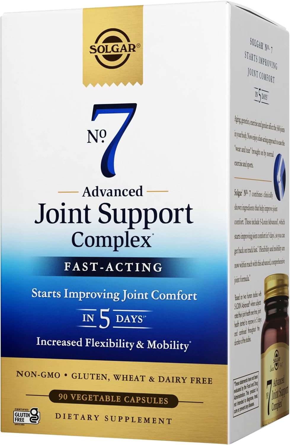 Solgar No. 7 - Joint Support and Comfort - 90 Vegetarian Capsules - Increased Mobility & exibility - Gluten-Free, Dairy-Free, Non-GMO - 90 Servings