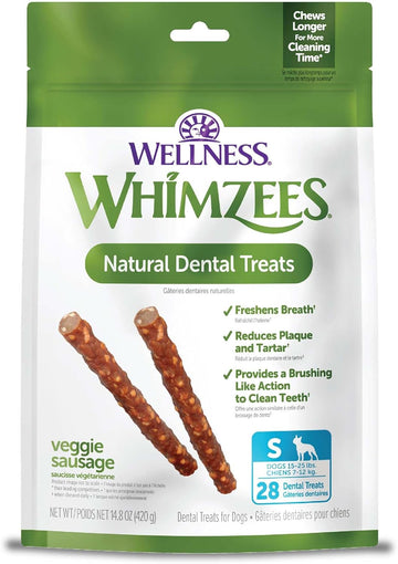 Whimzees Natural Grain Free Daily Dental Long Lasting Dog Treats, Veggie Sausage, Small, Bag Of 28