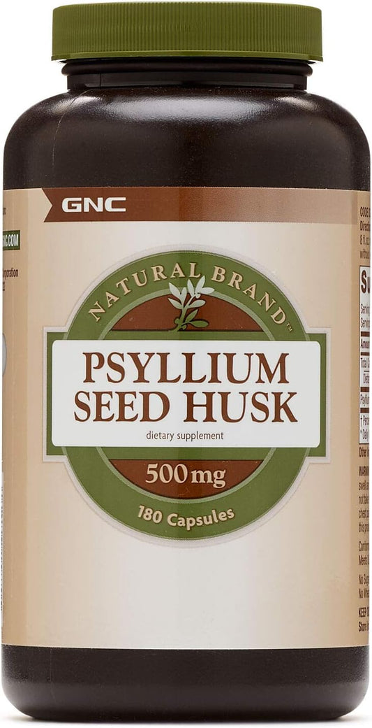 Gnc Natural Brand Psyllium Seed Husk 500Mg, 180 Capsules, Supports Digestive Health