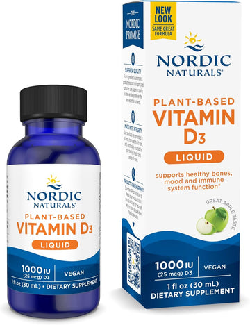 Nordic Naturals Plant-Based Vitamin D3 Liquid - 1 oz - 1000 IU Vitamin D3 - Healthy Bones, Mood & Immune System Function - Non-GMO, Vegan - 60 Servings