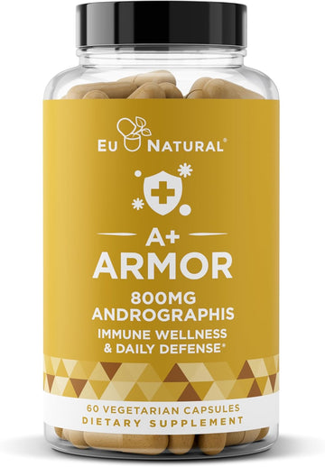 Eu Natural A+ Armor Andrographis Pure 800 Mg – Healthy Immune System Function, Physical Wellness, Potent Strength For Seasonal Protection – Full-Spectrum & Standardized – 60 Vegan Soft Capsules