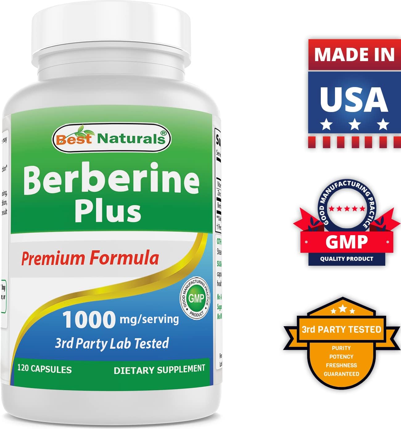 Best Naturals Berberine Plus 1000 mg/Serving 120 Capsules (120 Count (Pack of 2)) : Health & Household