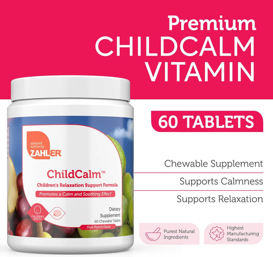 Zahler Childcalm, Kosher Fruit Punch Chewable Magnesium For Kids - Natural Calm, Mood Support, And Relaxation - Calming Kids Magnesium Supplement Childrens Magnesium, 60 Tablets