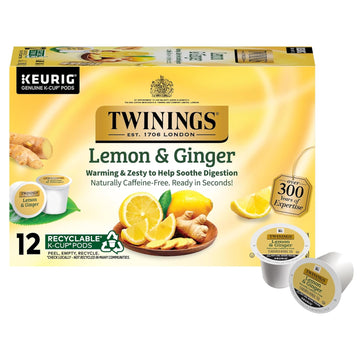 Twinings Lemon & Ginger Herbal Tea K-Cup Pods For Keurig, 12 Count (Pack Of 6), Naturally Caffeine-Free, Enjoy Hot Or Iced | Packaging May Vary