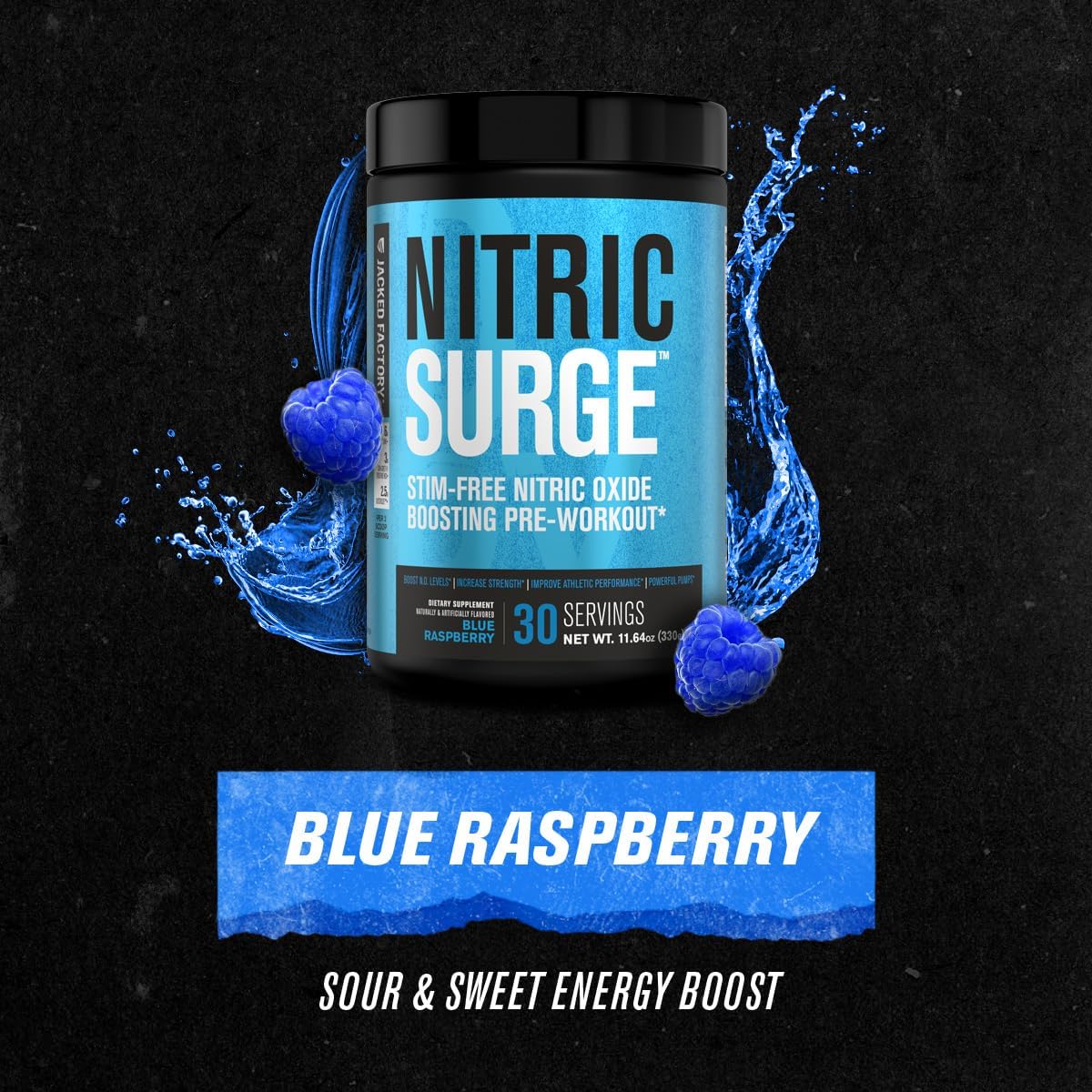 Nitric Surge Stim Free Pre Workout Powder - Caffeine Free Nitric Oxide Supplement w/Con-Cret Creatine, L Citrulline, & GlycerSize Glycerol for Pumps & Muscular Hydration - Blue Raspberry, 30 Servings : Health & Household