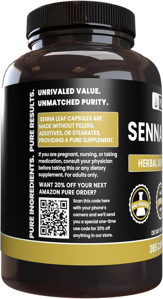 Pure Original Ingredients Senna Leaf (365 Capsules) No Magnesium Or Rice Fillers, Always Pure, Lab Verified