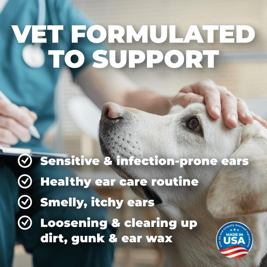 Mighty Petz Dog Ear Cleaner – Pet Ear Wash To Support Itchy, Infection Prone Ears, Yeast And Wax. Advanced & Gentle Otic Cleaning Solution. Ear Drops For Dogs And Cats - 8 Oz