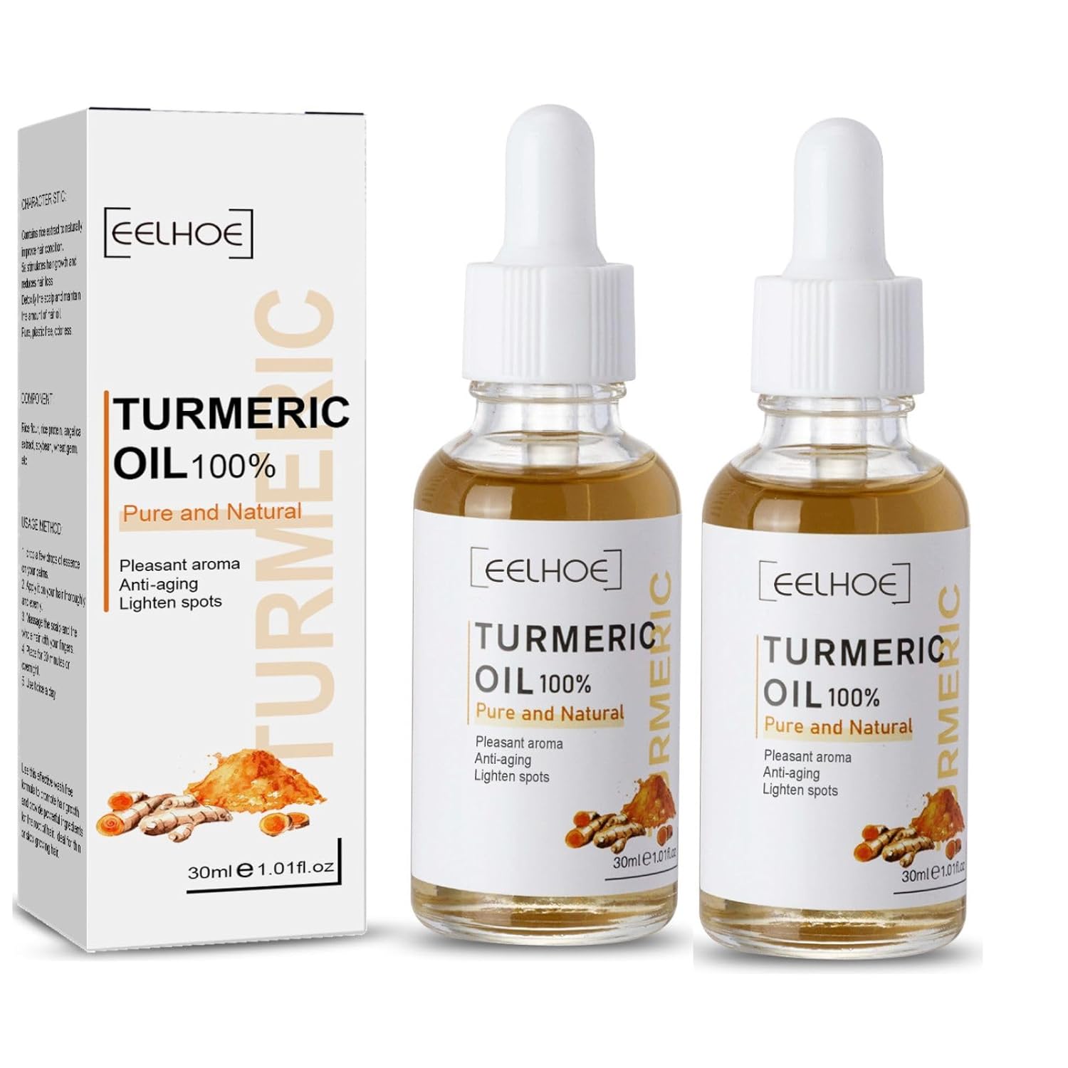 2Pcs Turmeric Dark Spot Corrector Serum Oil,Turmeric Repair Face Serum, Natural Turmeric Skin Dark Spot Skin Care Moisturizing Repair Serum,Turmeric Serum For Face & Body(30Ml)