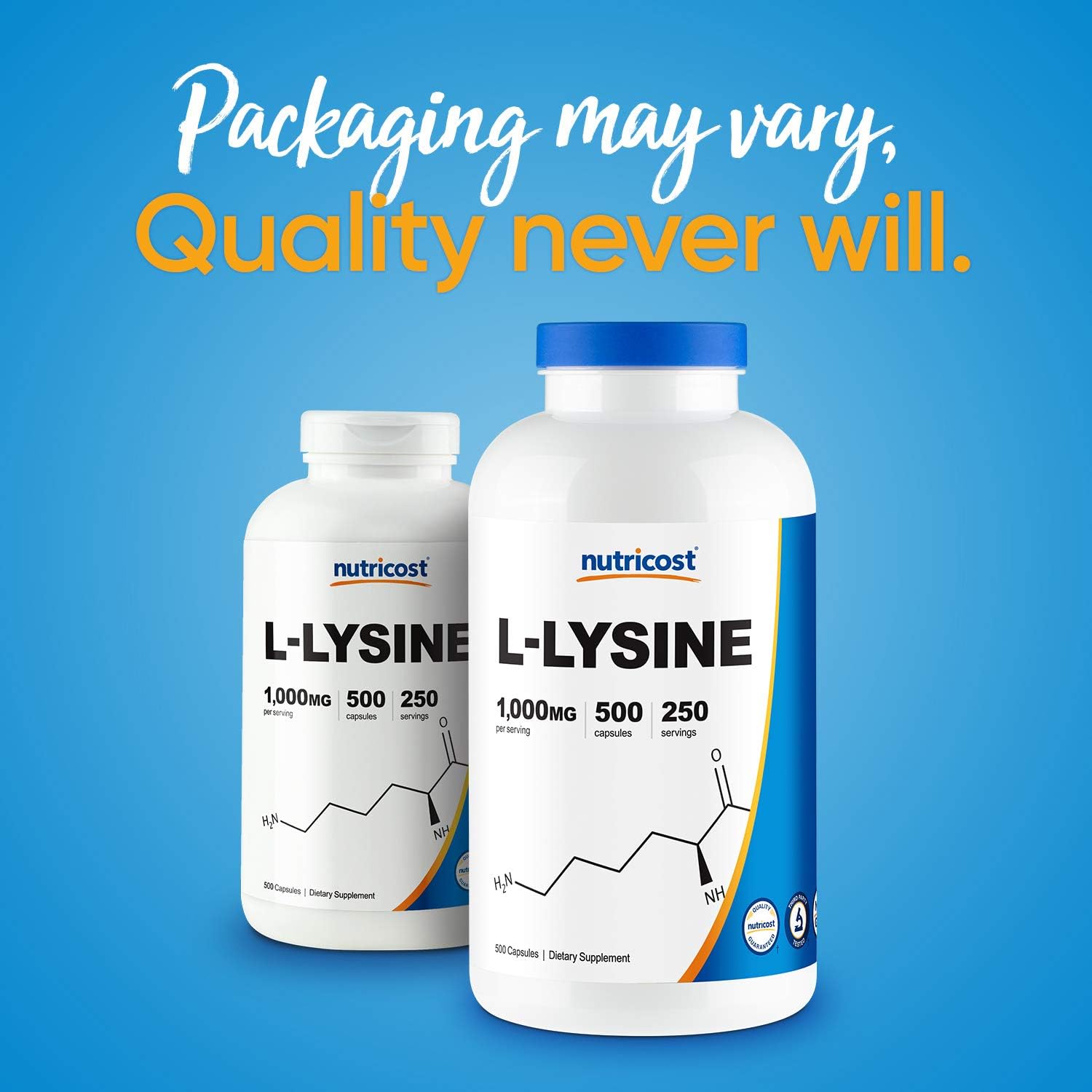 Nutricost L-Lysine 1000mg Per Serving, 250 Servings, 500 Capsules - Gluten Free, Non-GMO, 500mg Per Capsule : Health & Household