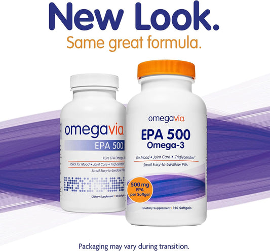 OmegaVia EPA 500 Omega-3 Fish Oil, 120 Capsules, 500 mg EPA/Pill, High