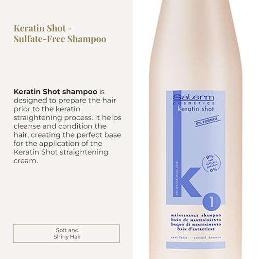 Salerm - Keratin Shot - Sulfate-Free Shampoo - 500 Ml - Preparation And Maintenance For Keratin Straightening Treatment - Smooth And Shiny Hair