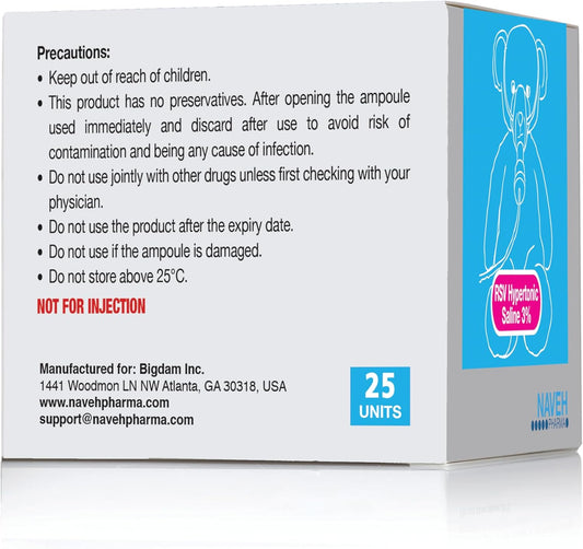 Naveh Pharma 3% Hypertonic Saline Solution For Nebulizer Machine | Saline Solution For Inhalation & Nasal Irrigation | Nebulizer Diluent 3% Concentration (25 Vials Of 0.17 Fl Oz)