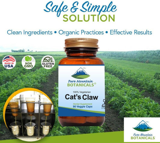Pure Mountain Botanicals Cat’S Claw Capsules - 90 Kosher Vegan Caps With 1000Mg Peruvian Cats Claw Uncaria Tomentosa Herb