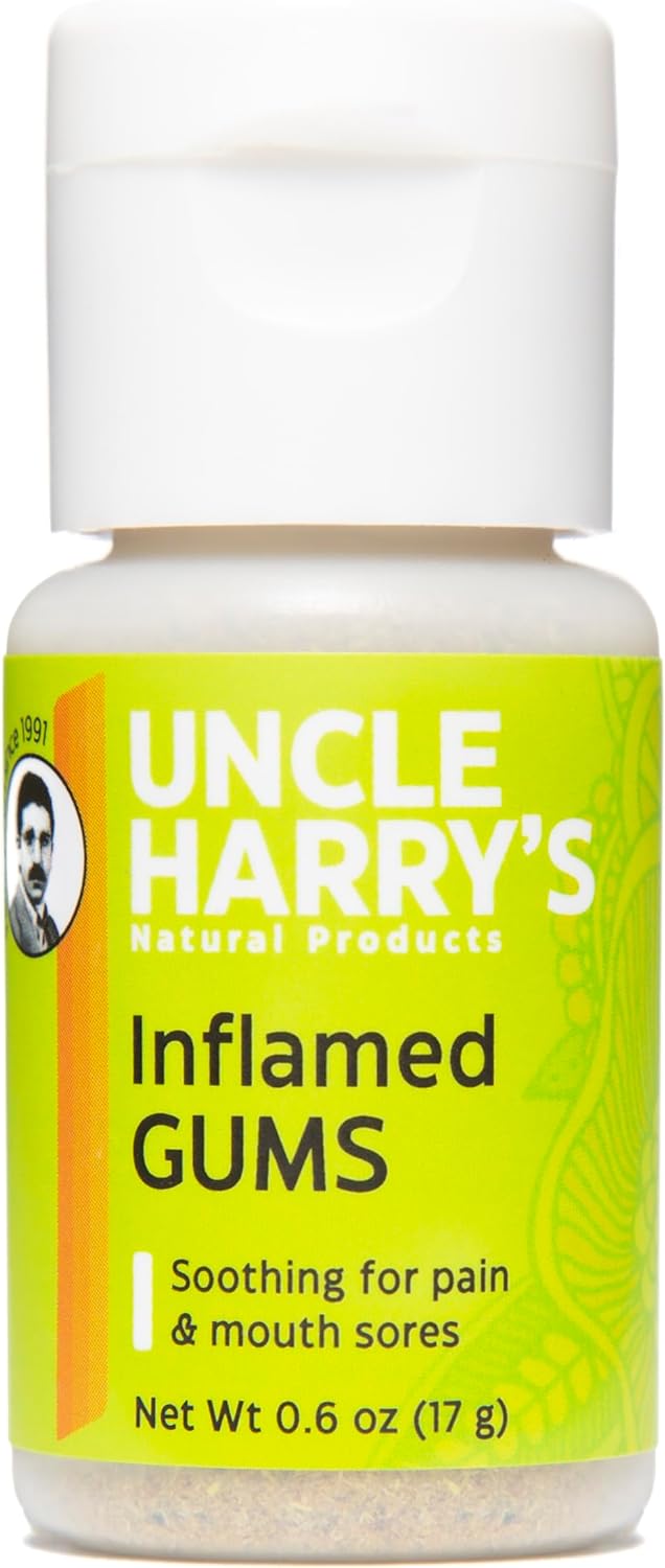 Uncle Harry's Inflamed Gums & Mouth Sores Tooth Powder | Powder Toothpaste for Gum Health & Sensitive Teeth | Tooth Pain & Mouth Sore Rinse Made with Pure Essential Oil (0.6 oz)