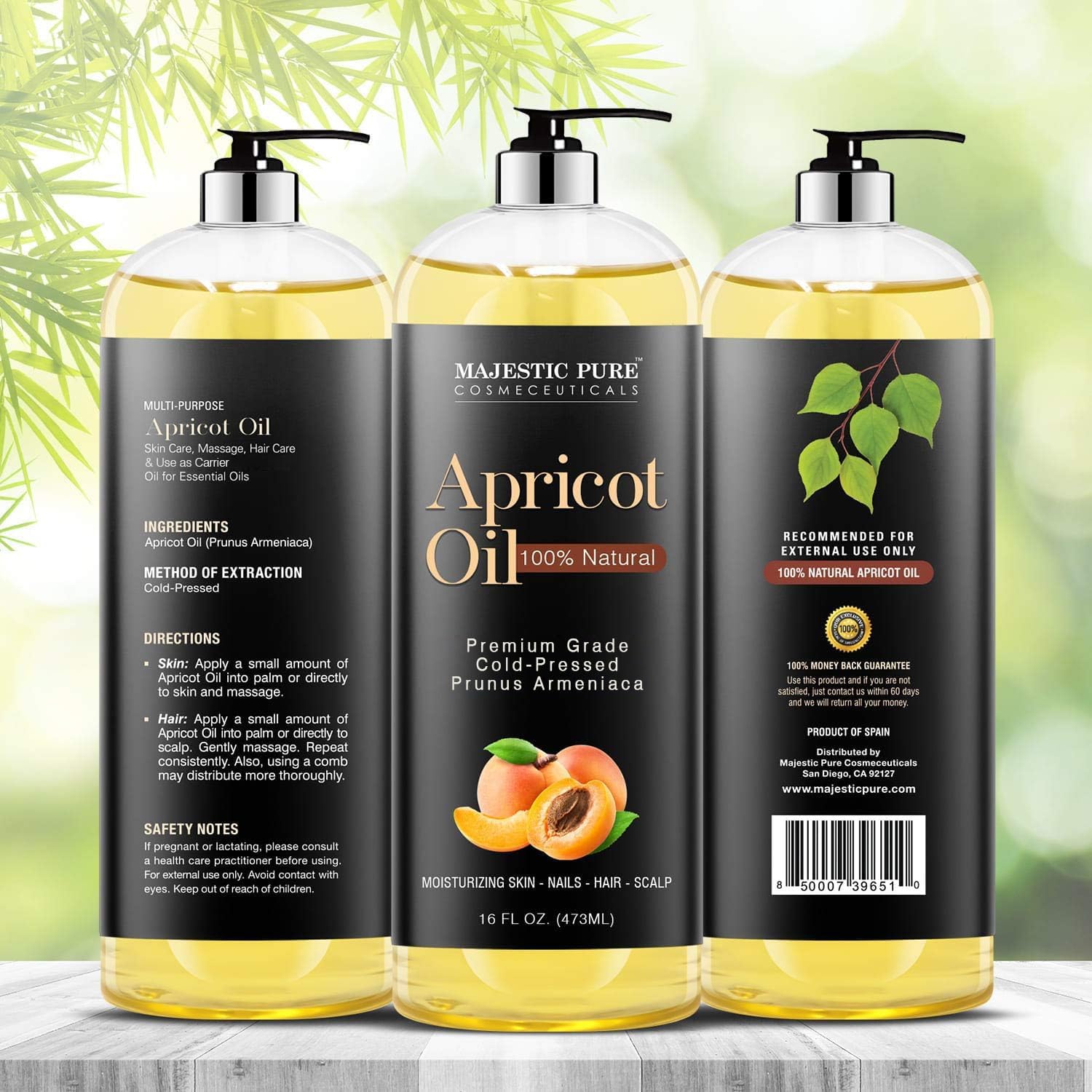 MAJESTIC PURE Apricot Oil, 100% Pure and Natural, Cold-Pressed, Apricot Kernel Oil, Moisturizing, for Skin Care, Massage, Hair Care, and to Dilute Essential Oils, 16 fl oz : Beauty & Personal Care