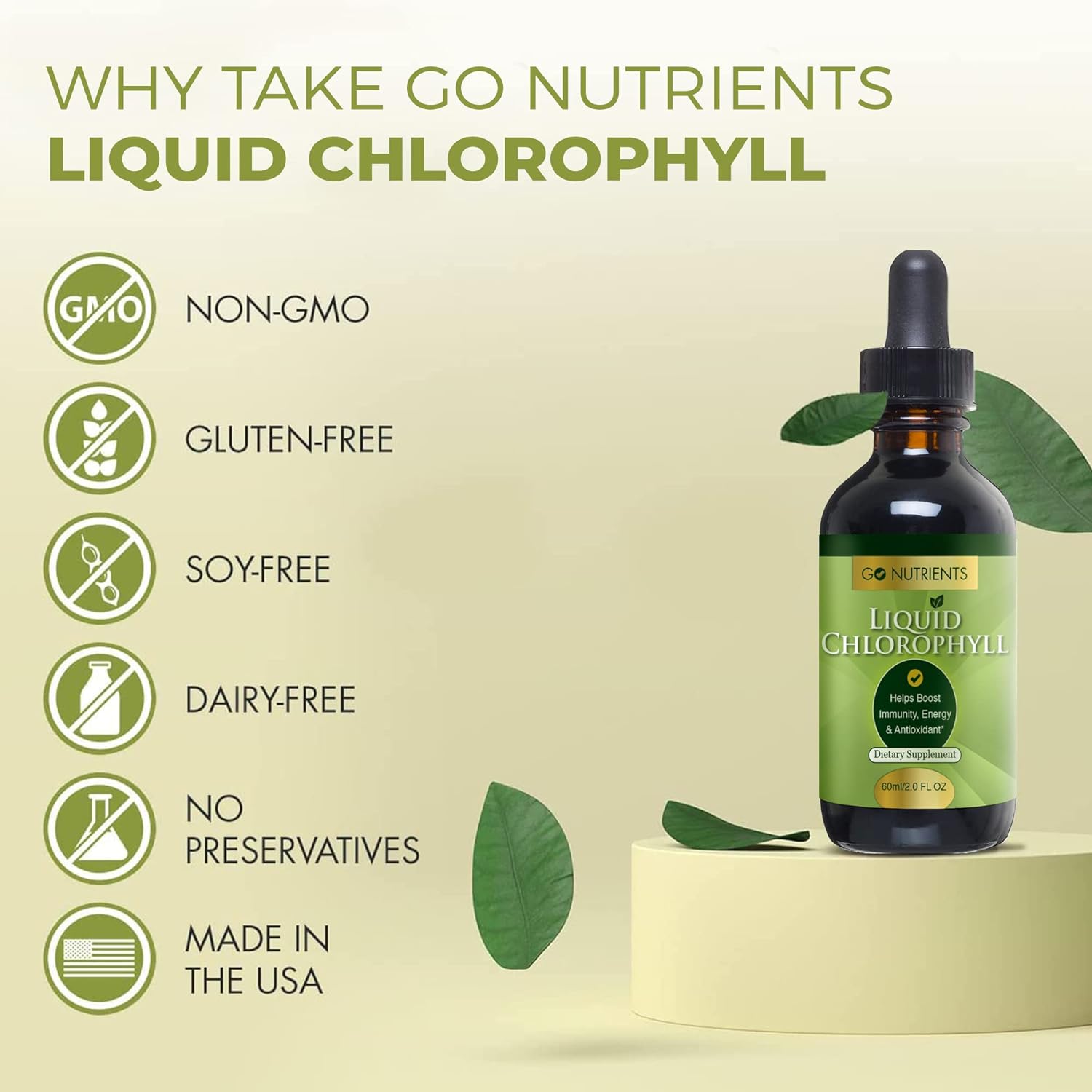 Go Nutrients Liquid Chlorophyll, Mulberry Derived Supplement, Chlorophyll Liquid Drops for Internal Deodorant, Energy, Digestion & Skin, Mint Flavor, Non-Diluted, 2oz | 118 Servings : Health & Household