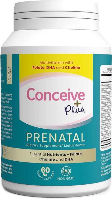 Conceive Plus Prenatal Vitamins For Women - Dha, Choline + Folate, Healthy Pregnancy, Non-Gmo, Pregnancy Multivitamin - 30 Days Supply, 60 Capsules