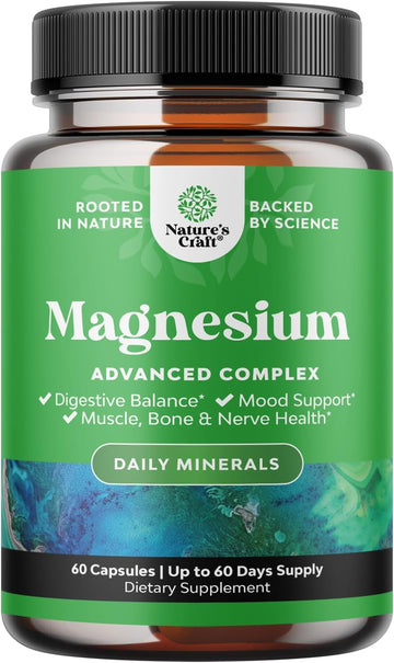 High Absorption Magnesium Complex Supplement - Pure Magnesium Citrate 500mg with Magnesium Oxide for Sleep Stomach Digestion and Mood Support - Magnesium Citrate/Magnesium Oxide 500mg Capsules