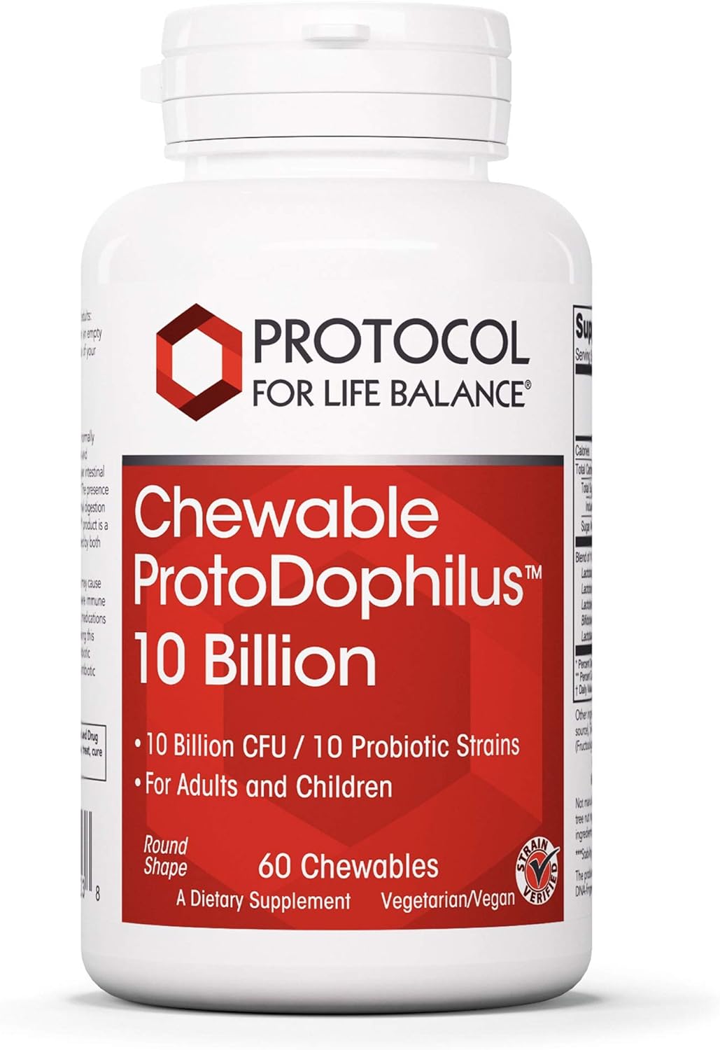 Protocol Chewable Protodophilus - 10 Billion CFU Probiotic - Chewable Tablet for Adults & Kids - for Digestive Health, Detox & Cleanse* - Vegan & Halal - 60 Chewables