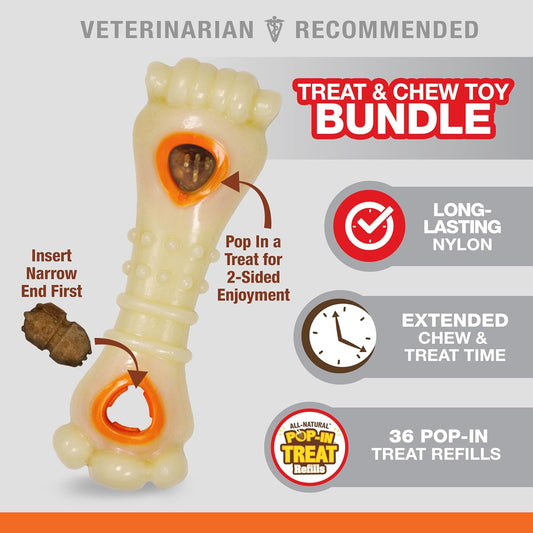 Nylabone Power Chew Souper Bone Pop-In Treat Toy With Treat Refills, Treat Dispensing Toys For Dogs, Durable Treat Pouch, Chicken Flavor, Large/Giant - Up To 50 Lbs. (2 Count)