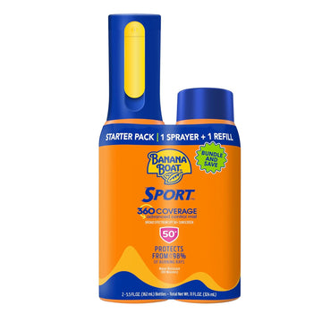 Banana Boat Sport 360 Coverage Sunscreen Mist SPF 50+ Bundle | Refillable Sunscreen Bottle with Spray Sunscreen Refill, SPF 50 Spray Mist Bottle, Non-Aerosol Sunscreen, 5.5oz each Bundle Pack