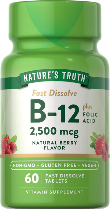 Nature'S Truth B12 Vitamin | 60 Sublingual Tablets | 2500 Mcg | Vegan, Non-Gmo & Gluten Free