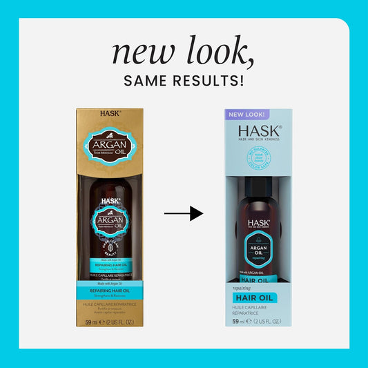 Hask Argan Repairing Hair Oil Vials For Shine And Frizz Control For All Hair Types, Color Safe, Gluten, Sulfate, Paraben Free - 2 Pumps