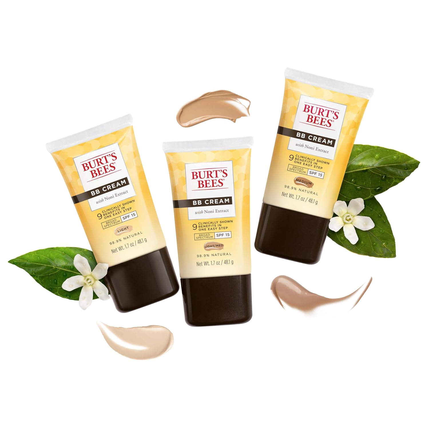 Burt's Bees BB Cream With SPF 15, Broad-Spectrum Sunscreen Tinted Lotion for All Skin Types, 98.9 Percent Natural Origin Skin Care, Medium, 1.7 oz. Tube : Beauty & Personal Care