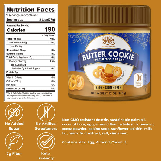 Choczero Keto Cookie Butter Spread - No Sugar Added, Gluten Free, Low Carb Speculoos, Biscuit, Keto Friendly, Nut Butter Alternative, Dessert Hummus, Naturally Sweetened With Monk Fruit (1 Jar, 12 Oz)