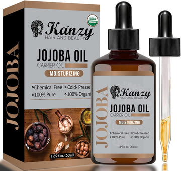 Kanzy Jojoba Oil Organic Cold Pressed 50Ml - 100% Pure Jojoba Oil For Hair, Nails, Eyelash & Eyebrow Growth - Vegan & Cruelty Free Jojoba Oil For Skin, Face & Body As Carrier, Massage Oil