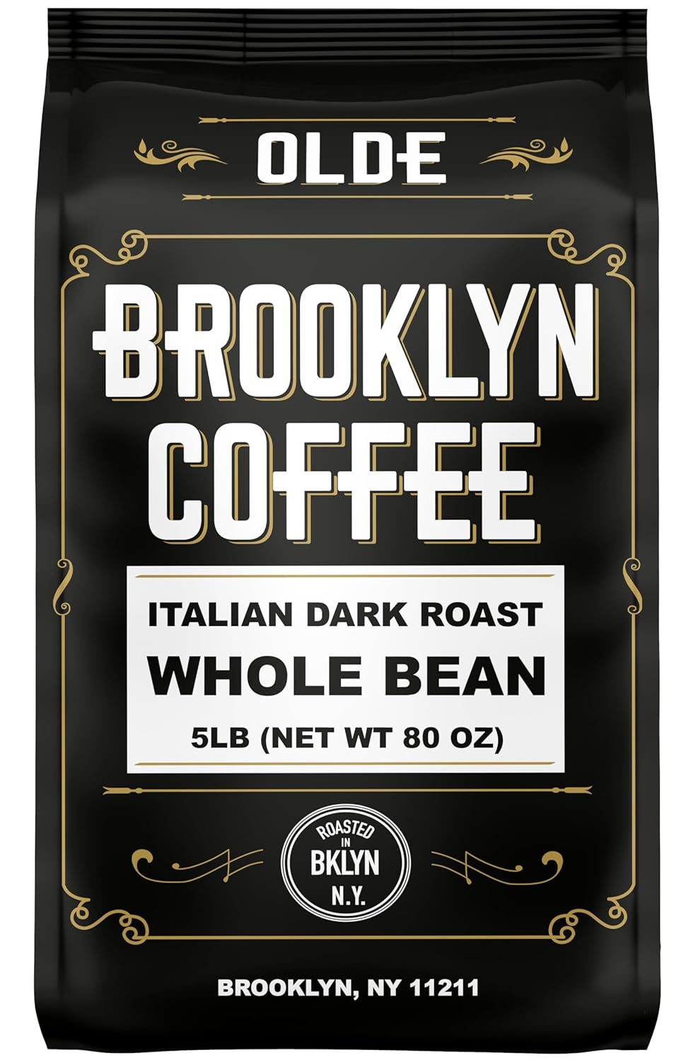 Brooklyn Coffee Whole Bean, Italian Dark Roast (5Lb) Extra Strong, Delicious Taste, Heavenly Aroma - Fresh Bulk Coffee Beans Roasted Weekly In Nyc
