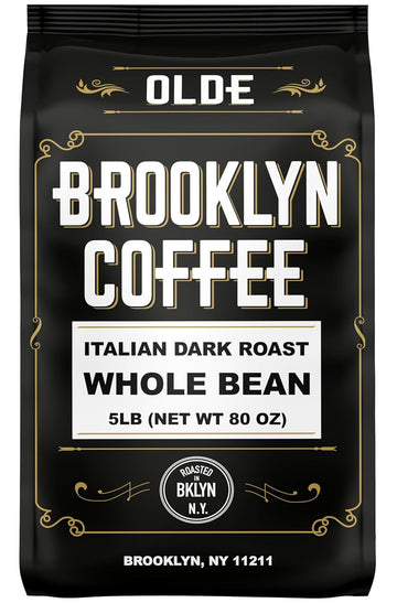 Brooklyn Coffee Whole Bean, Italian Dark Roast (5Lb) Extra Strong, Delicious Taste, Heavenly Aroma - Fresh Bulk Coffee Beans Roasted Weekly In Nyc
