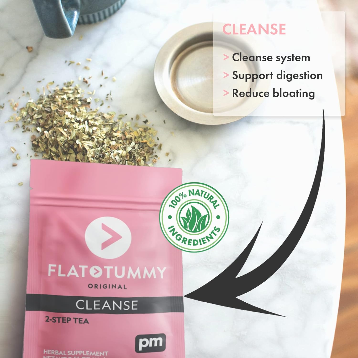 Flat Tummy Detox Tea (2 Week Program) – 2-Step Detox Tea to Boost Energy & Reduce Bloating* - All Natural Detox Cleanse w/ Green Tea, Lemon Balm, Dandelion, Fennel, & More - Digestion support