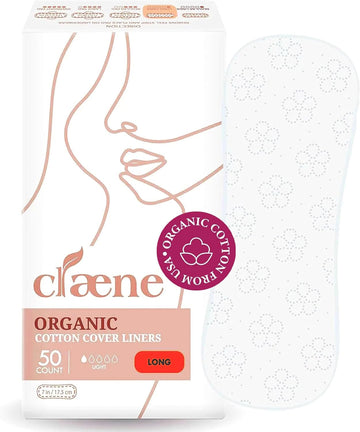 Organic Cotton Panty Liners, Unscented, Thin, Cruelty-Free, Daily, Breathable Organic Panty Liners for Women, Light Incontinence, Natural Pantyliners, Vegan Menstrual (Long, 50 Count)