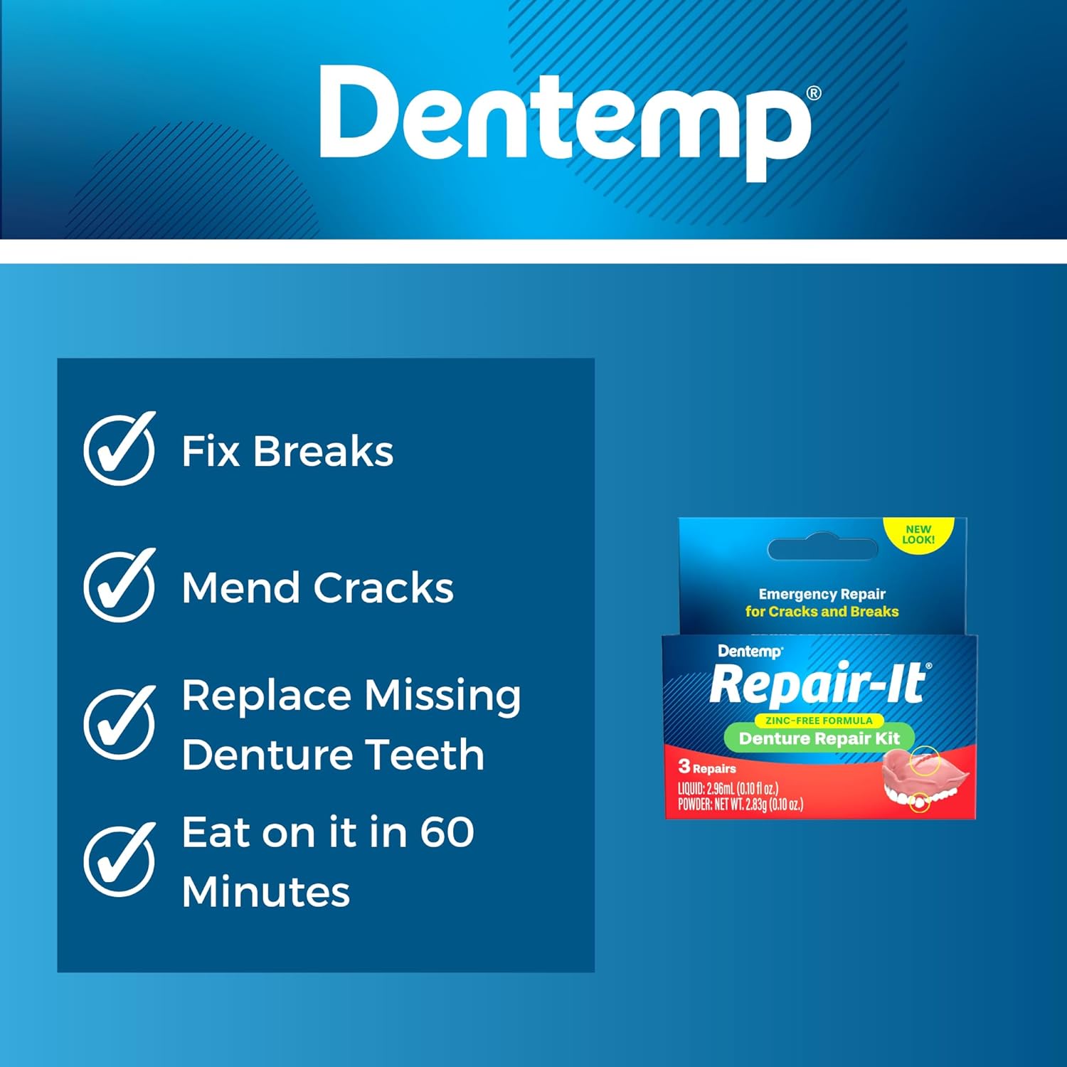 Dentemp Repair Kit - Repair-It Advanced Formula Denture Repair Kit (Pack of 2) - Denture Repair Kit Repairs Broken Dentures - Denture Repair to Mend Cracks & Replace Loose Teeth : Health & Household