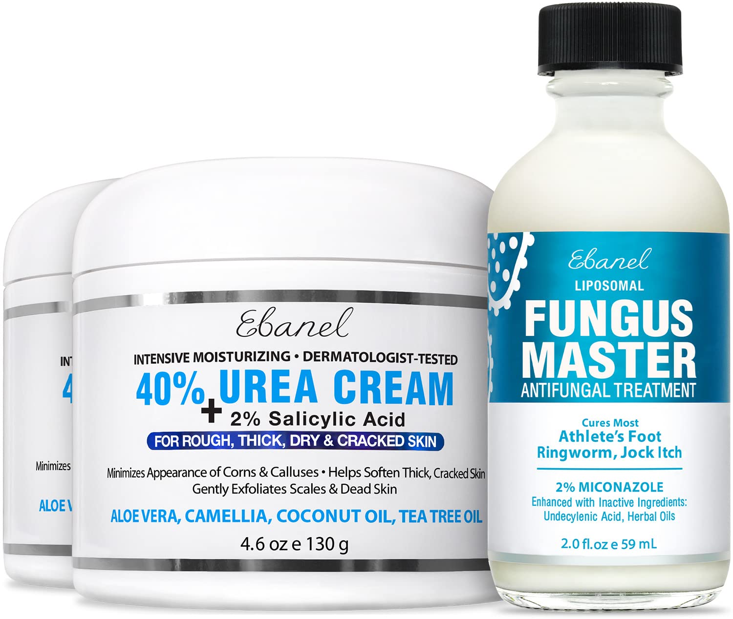 Ebanel Bundle of 2 Pack 40% Urea Cream 4.6 Oz, and Fungus Treatment 2 Oz