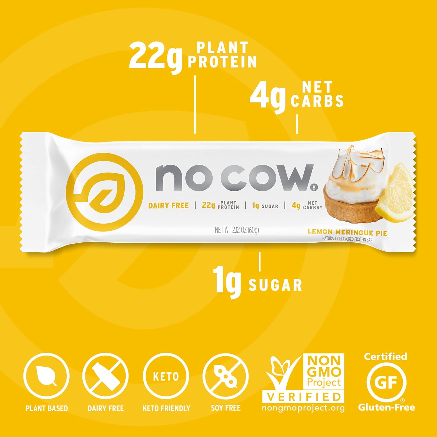 No Cow High Protein Bars, Lemon Meringue - Healthy Snacks, 20g Vegan Protein, High Fiber, Low Sugar, Keto Friendly, Dairy & Gluten Free (12 Count) : Health & Household