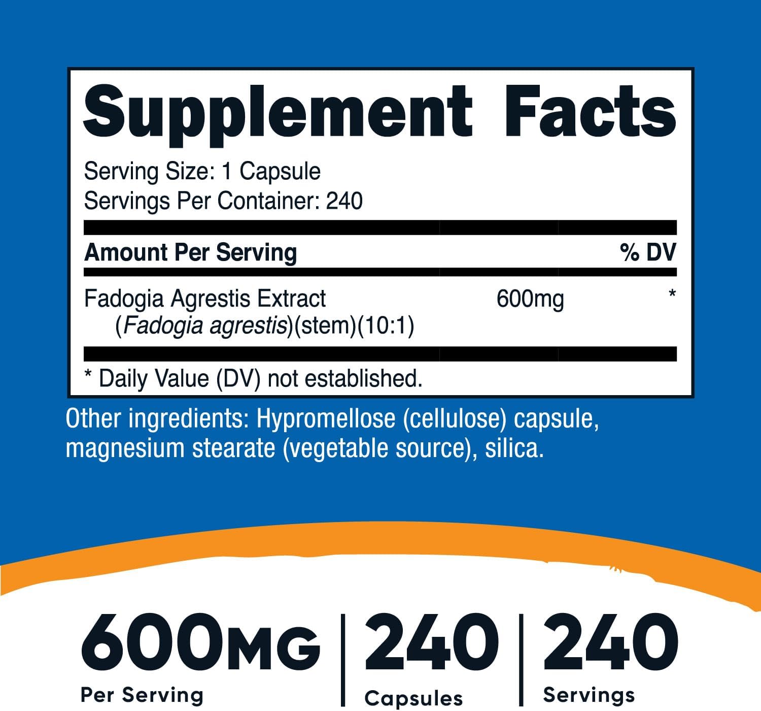 Nutricost Fadogia Agrestis (240 Capsules | 600 mg Per Serving) - Potent 10:1 Extract, Gluten Free, Non-GMO Athletic Support Supplement