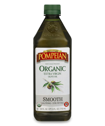 Pompeian Usda Organic Smooth Extra Virgin Olive Oil, First Cold Pressed, Smooth, Delicate Flavor, Perfect For Sautéing & Stir-Frying, 24 Fl. Oz