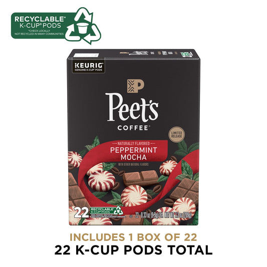 Peet's Coffee, Flavored Coffee K-Cup Pods for Keurig Brewers - Peppermint Mocha 22 Count (1 Box of 22 K-Cup Pods)