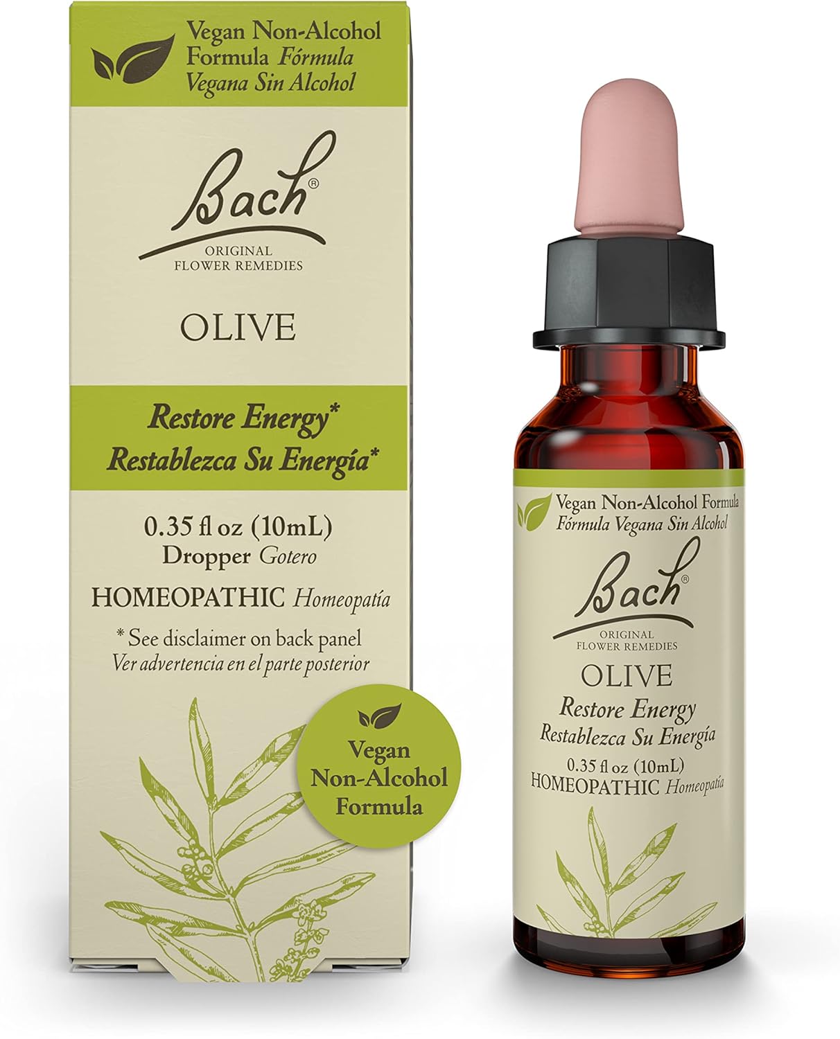 Bach Original Flower Remedies, Olive For Energy (Non-Alcohol Formula), Natural Homeopathic Flower Essence, Holistic Wellness And Stress Relief, Vegan, 10Ml Dropper