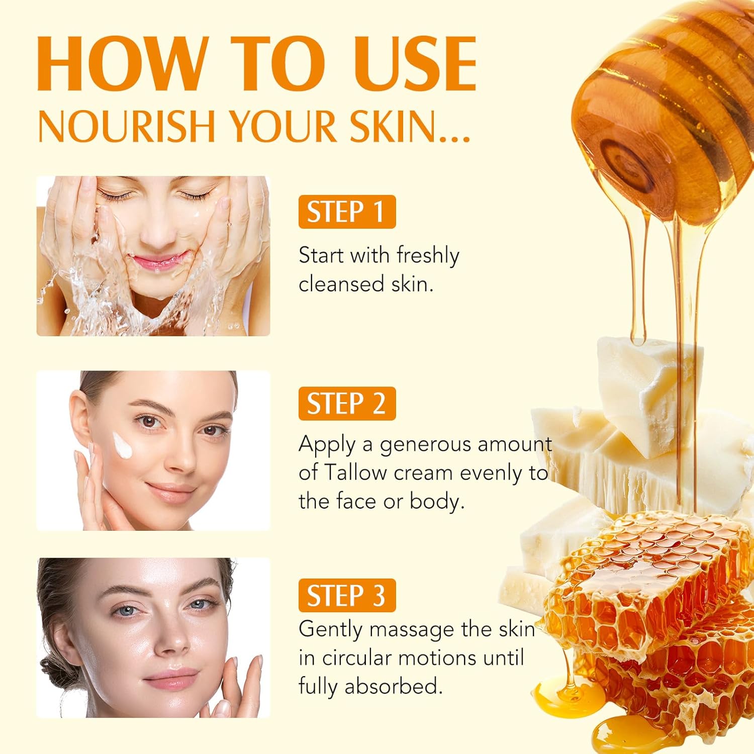 Meifenla Beef Tallow For Skin, Tallow And Honey Cream Natural Tallow Face Moisturizer, Hydrating Beef Tallow Balm Deeply Moisturizing For Face & Body Skin Care : Beauty & Personal Care