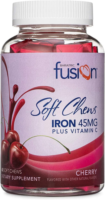 Bariatric Fusion Iron Soft Chew With Vitamin C | Cherry Flavored | Chewy Vitamin For Bariatric Patients | Gluten Free | Iron Supplement For Women And Men | 60 Count | 2 Month Supply