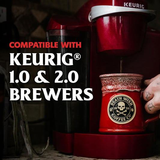Death Wish Coffee Co. Espresso Roast Single Serve Coffee Pods - Extra Kick Of Caffeine - Fair Trade And Organic Coffee (10 Count)